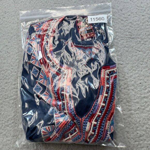 Johnny Was Blouse Womens Small Blue Embroidered Peasant Top Boho Ethnic Bib - Picture 15 of 15